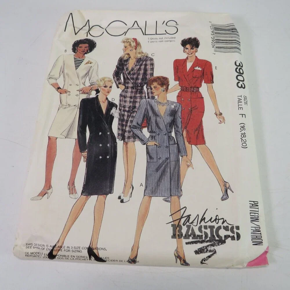 McCall's 3903 sewing pattern size 16-18 dress (fitted) double breasted button